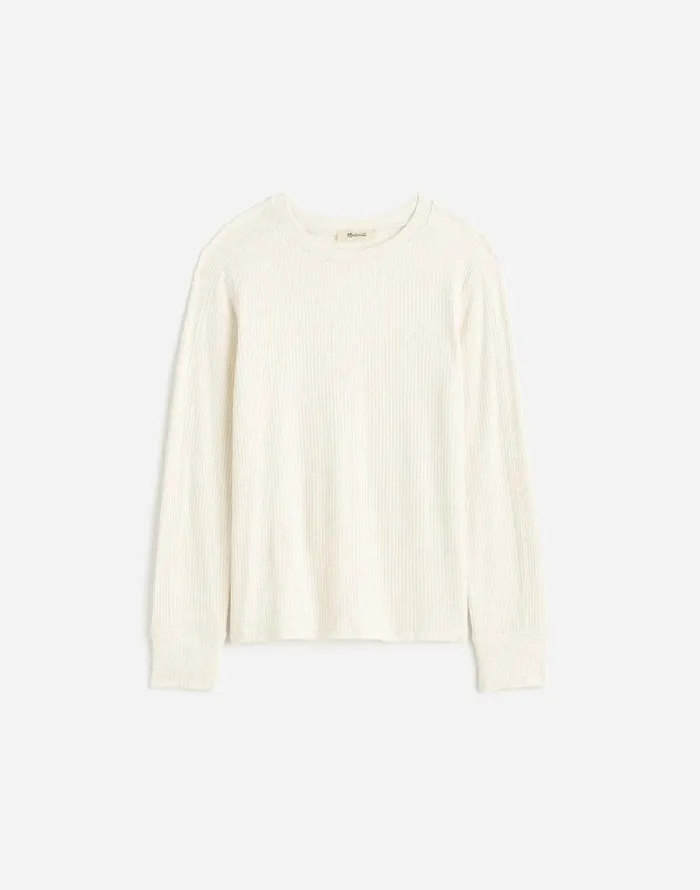 Tees Women Madewell Ribbed Crewneck LongSleeve Tee Hthr Cream