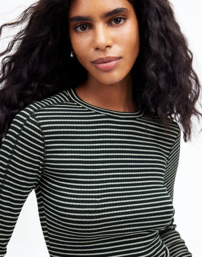 Tees Women Madewell Ribbed Crewneck LongSleeve Tee Luxury Forest
