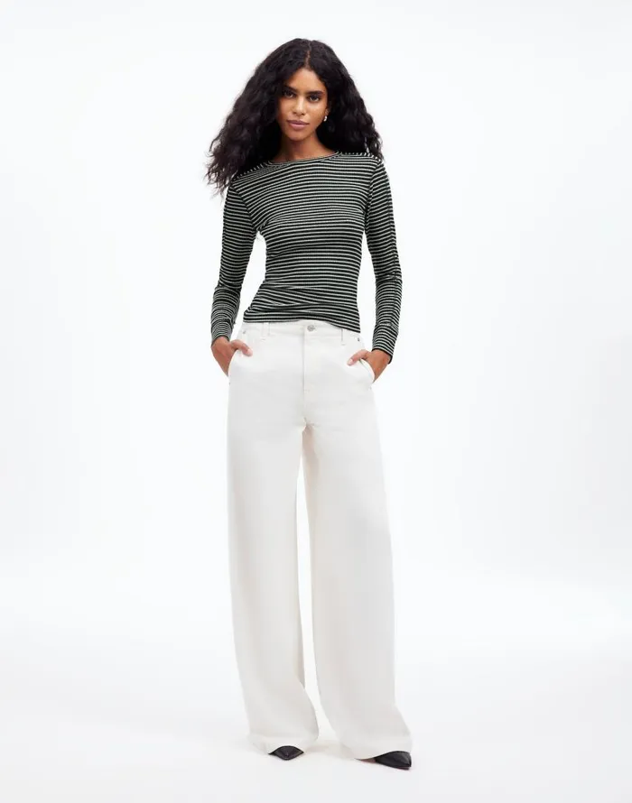 Tees Women Madewell Ribbed Crewneck LongSleeve Tee Luxury Forest
