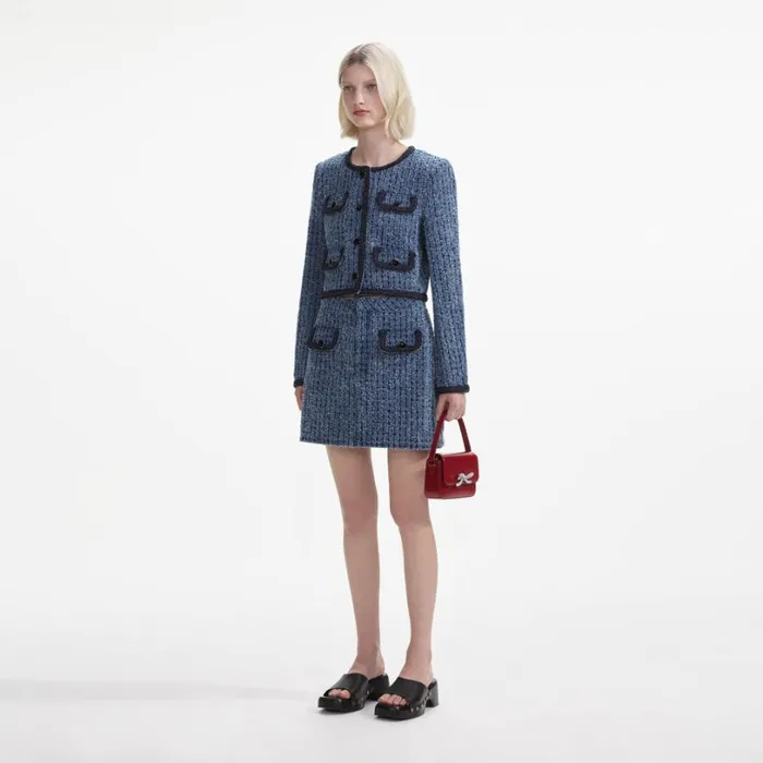Textured Denim Jacket Women Self Portrait Outerwear Textured Denim Jacket Women Self Portrait Outerwear