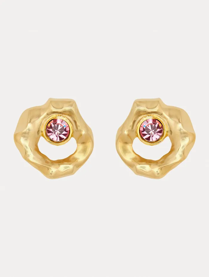 Textured Metal Earrings Rose Women Oscar De La Renta Earrings