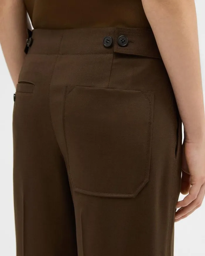 Theory Adjustable Wool Gabardine Pant Brown Women Pants