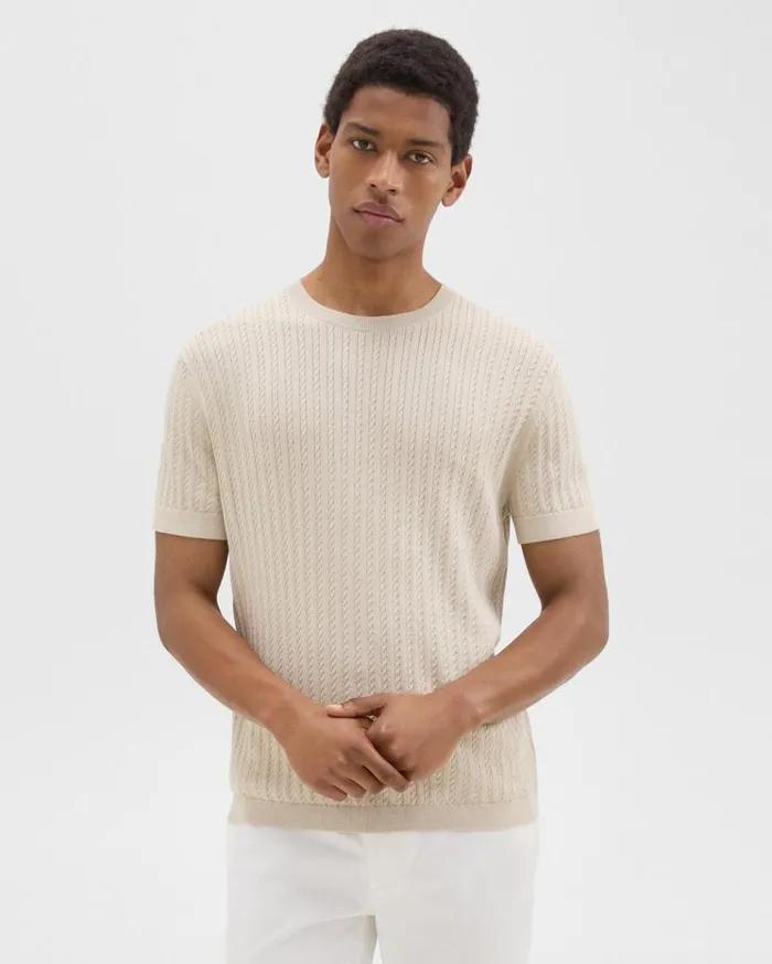 Theory Cable Knit Tee In Cotton New Sand Men Sweaters Cardigans