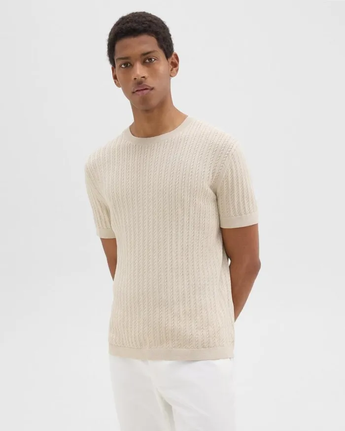 Theory Cable Knit Tee In Cotton New Sand Men Sweaters Cardigans Theory Cable Knit Tee In Cotton New Sand Men Sweaters Cardigans