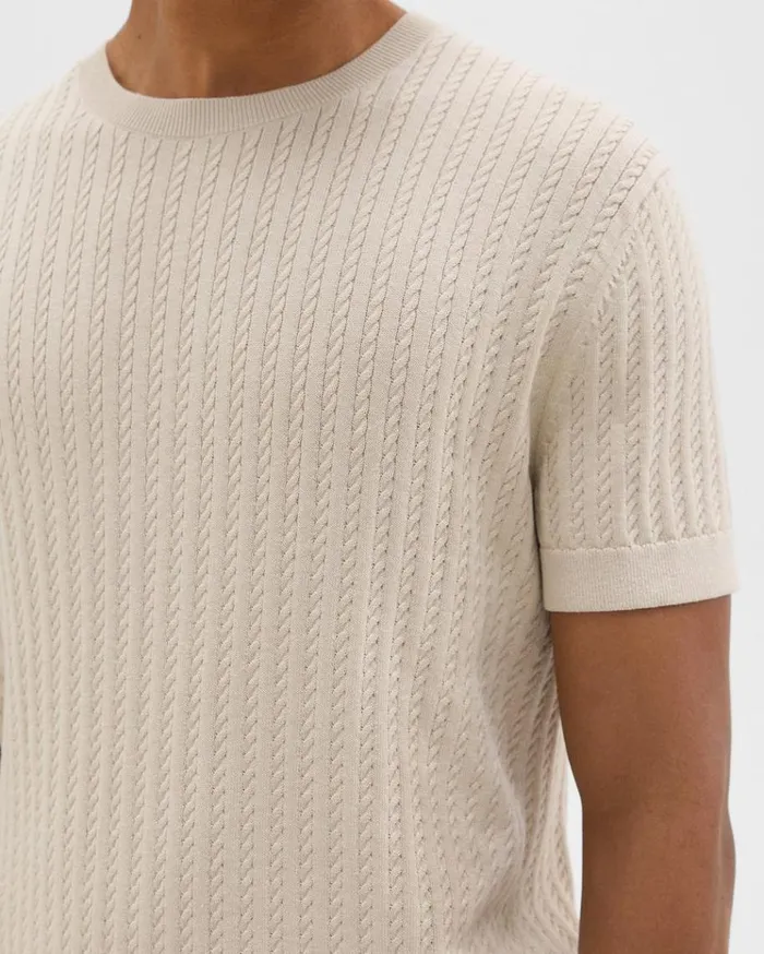 Theory Cable Knit Tee In Cotton New Sand Men Sweaters Cardigans Theory Cable Knit Tee In Cotton New Sand Men Sweaters Cardigans