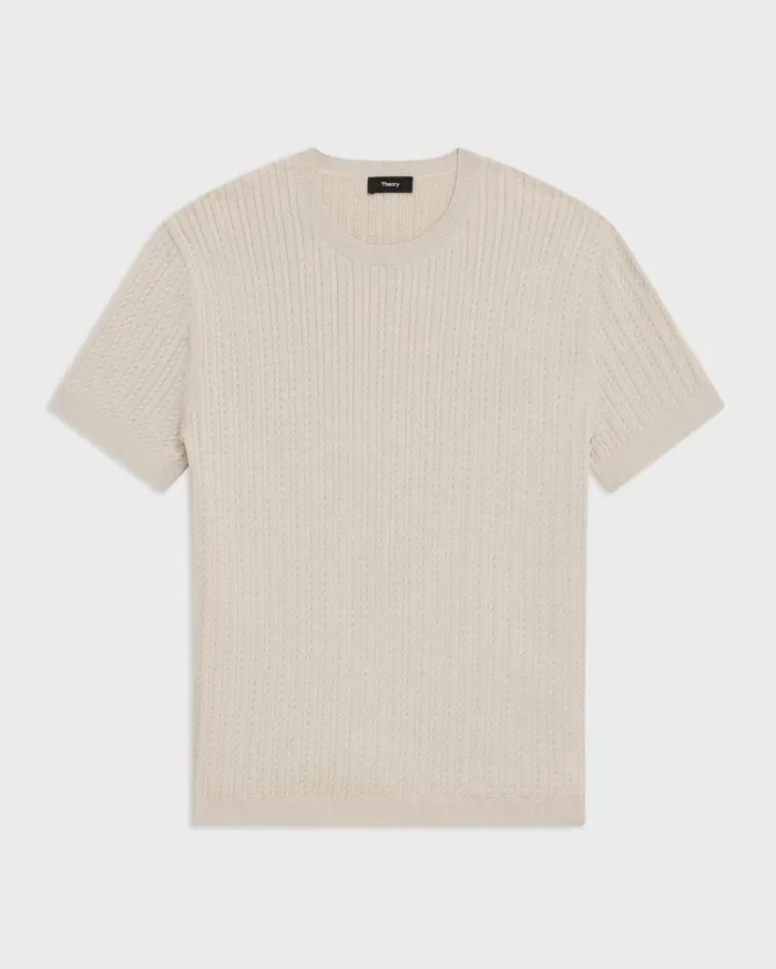 Theory Cable Knit Tee In Cotton New Sand Men Sweaters Cardigans Theory Cable Knit Tee In Cotton New Sand Men Sweaters Cardigans