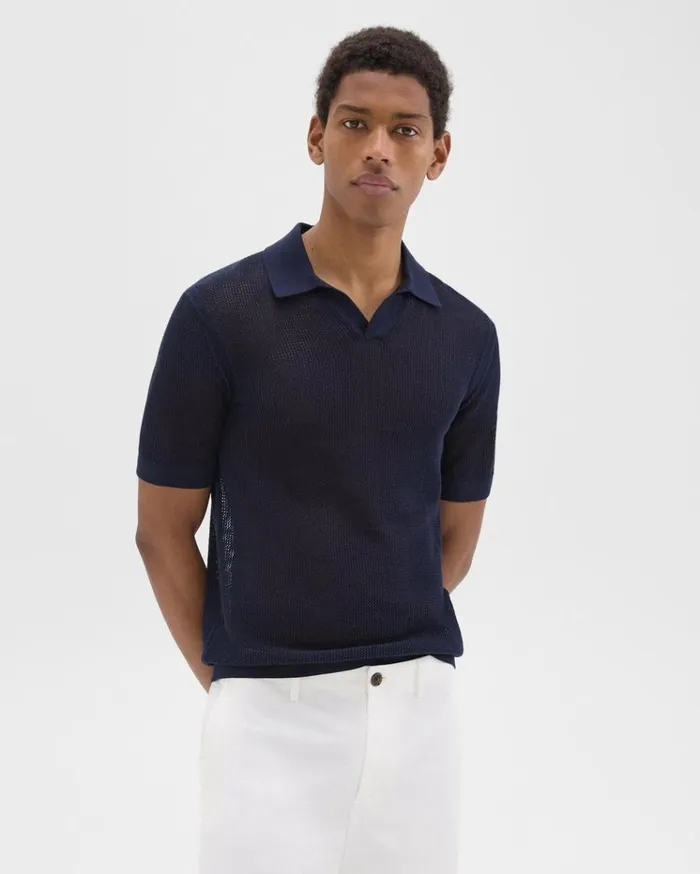 Theory Cairn Polo Shirt In Cotton Baltic Men Sweaters Cardigans