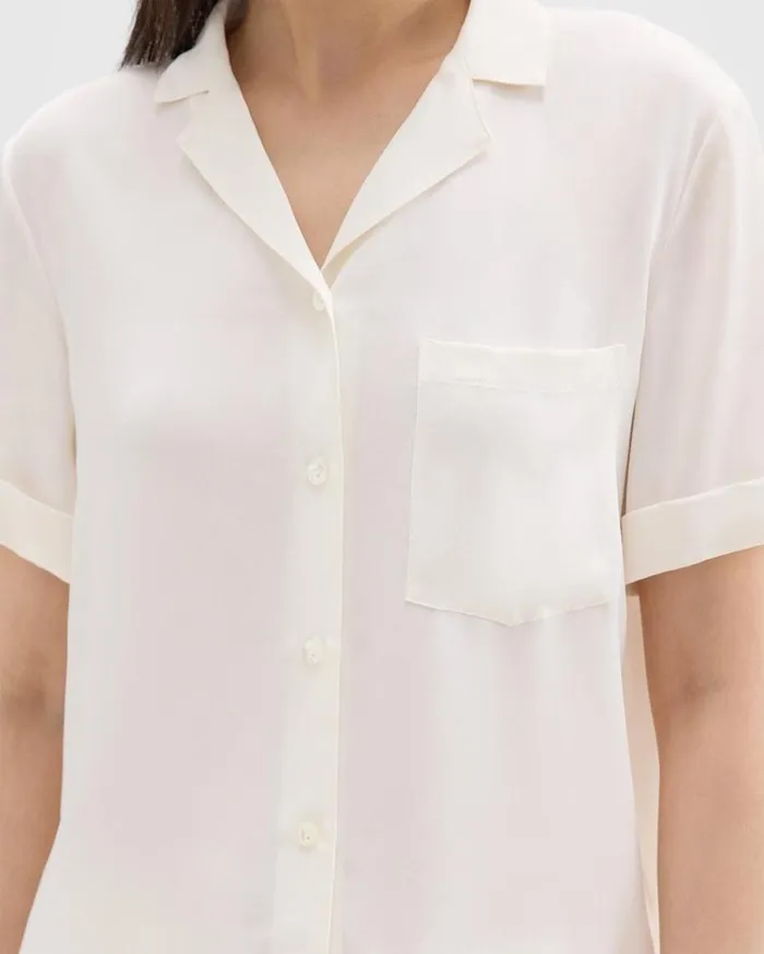 Theory Camp Shirt In Silk Georgette Ivory Women Tops