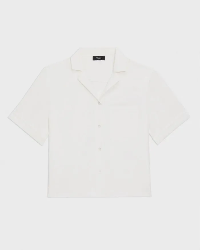 Theory Camp Shirt In Silk Georgette Ivory Women Tops