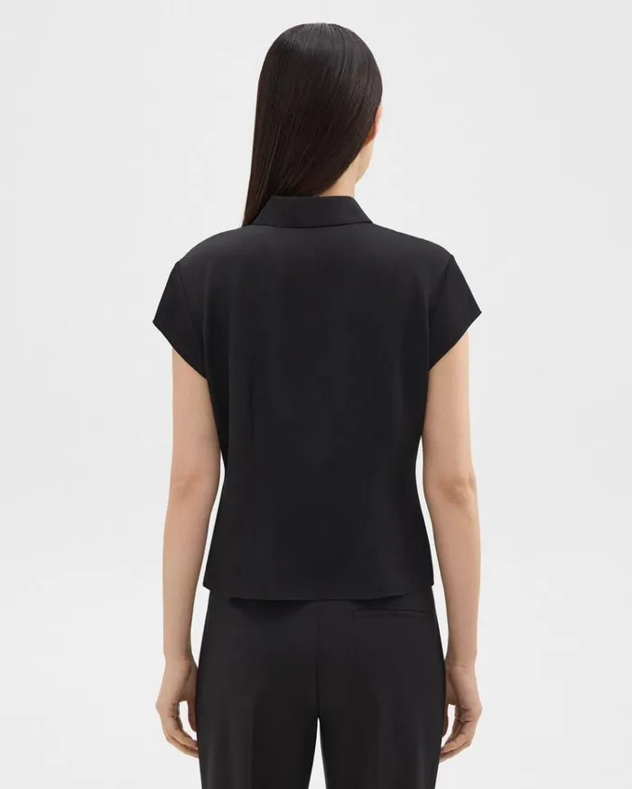 Theory Cap Sleeve Shirt In Silk Georgette Black Women Tops