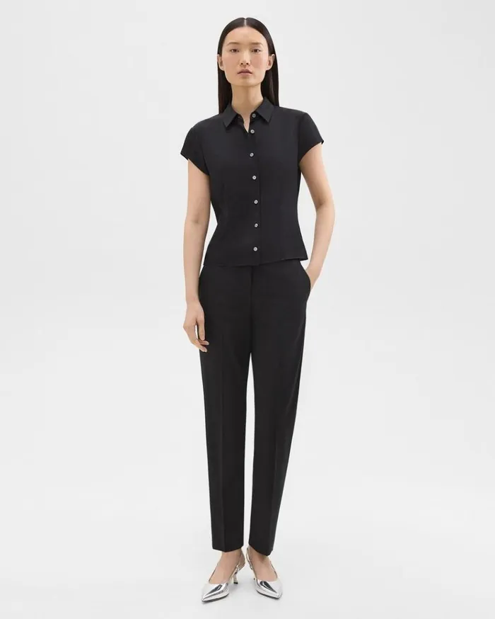 Theory Cap Sleeve Shirt In Silk Georgette Black Women Tops