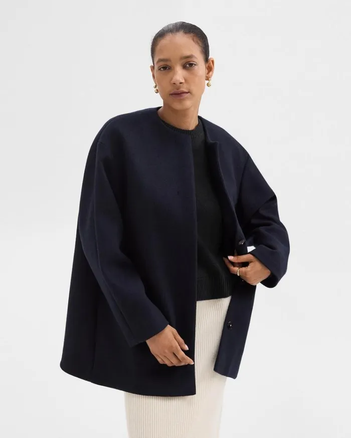 Theory Cape Back Coat In Recycled WoolBlend Melton Baltic Women Outerwear
