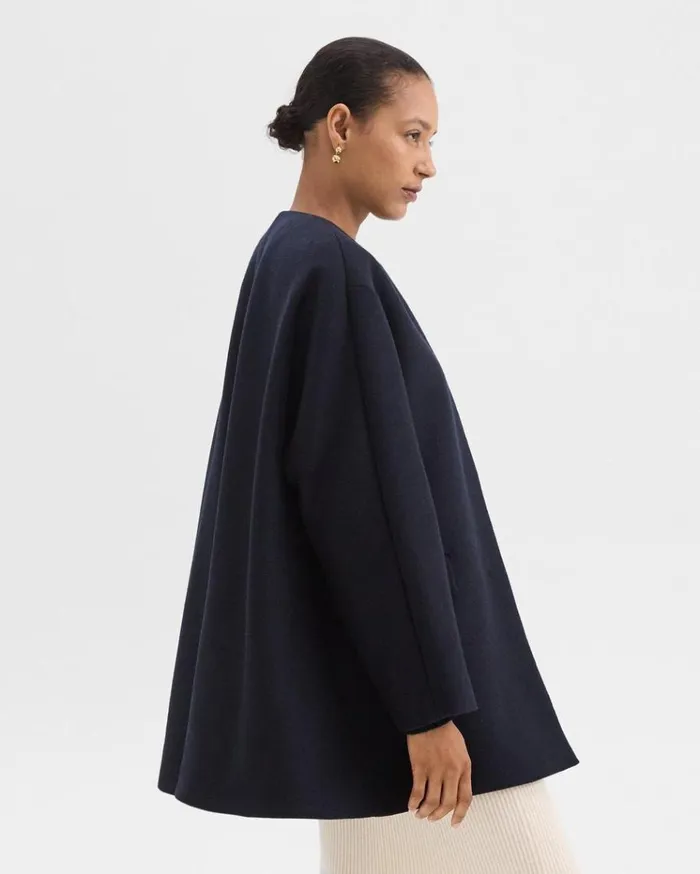Theory Cape Back Coat In Recycled WoolBlend Melton Baltic Women Outerwear