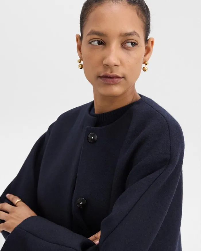 Theory Cape Back Coat In Recycled WoolBlend Melton Baltic Women Outerwear
