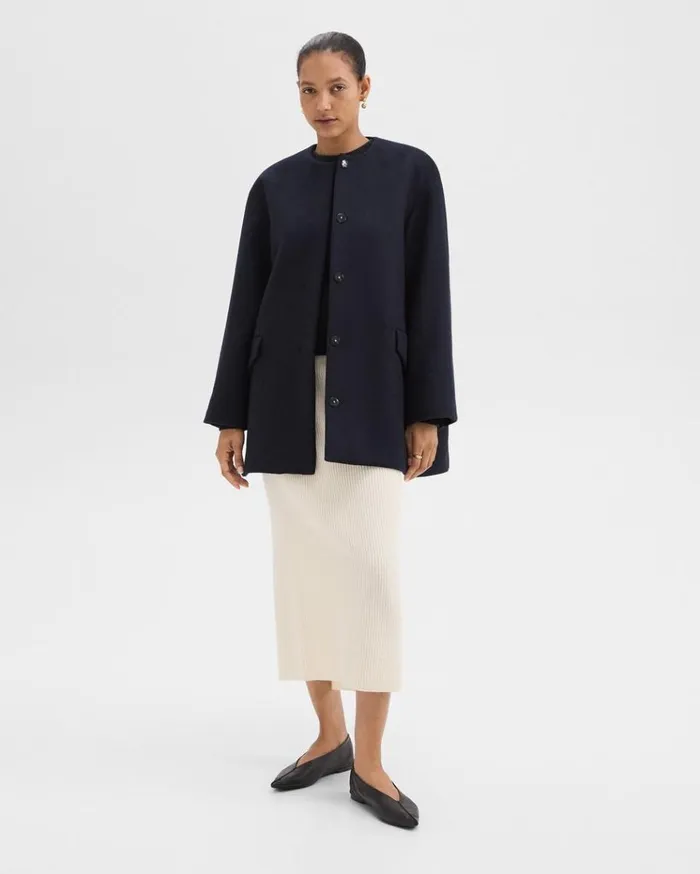 Theory Cape Back Coat In Recycled WoolBlend Melton Baltic Women Outerwear