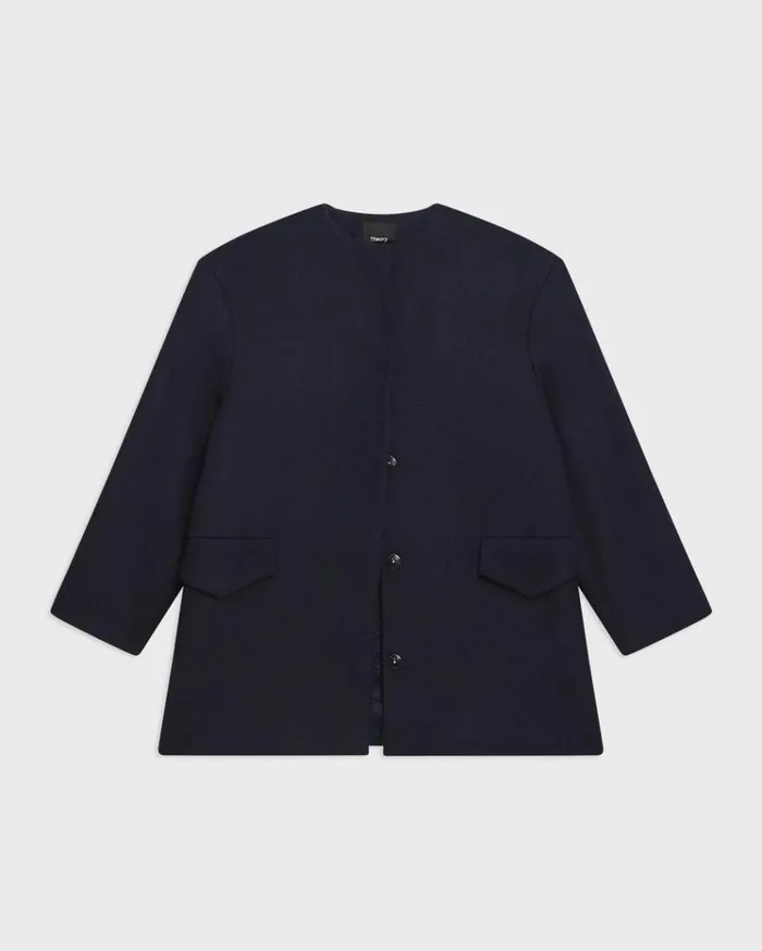 Theory Cape Back Coat In Recycled WoolBlend Melton Baltic Women Outerwear