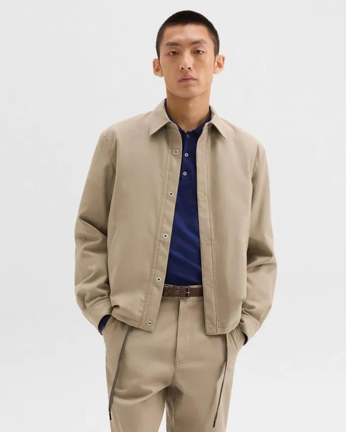 Theory Coach Jacket In Gabardine Light Pavement Men Outerwear