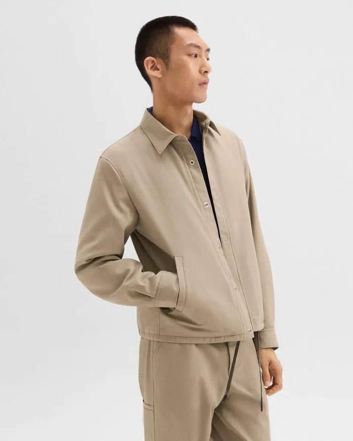 Theory Coach Jacket In Gabardine Light Pavement Men Outerwear