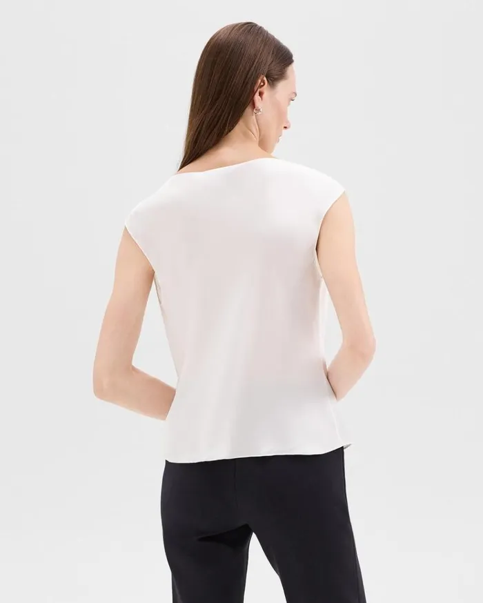 Theory Cowl Neck Top In Silk Georgette Ivory Women Tops