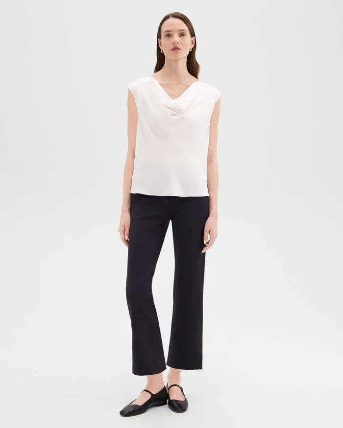 Theory Cowl Neck Top In Silk Georgette Ivory Women Tops