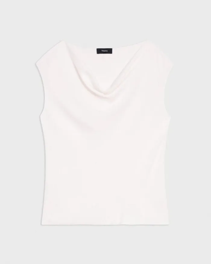 Theory Cowl Neck Top In Silk Georgette Ivory Women Tops