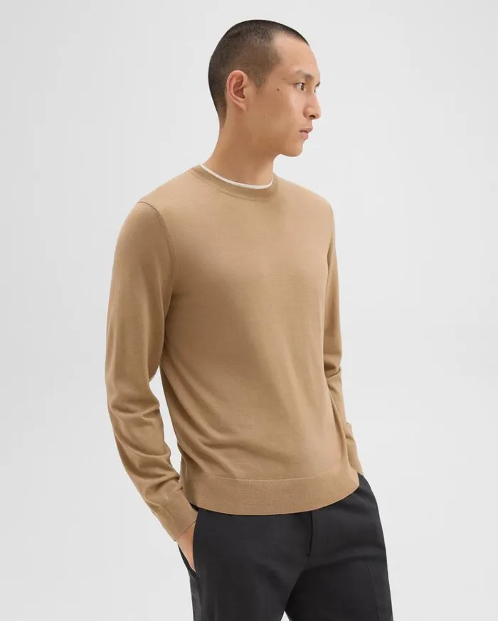 Theory Crewneck Sweater In Regal Wool New Camel Men Sweaters Cardigans