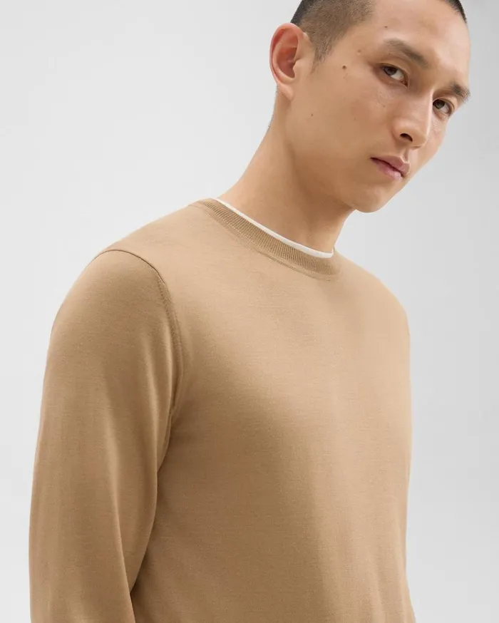 Theory Crewneck Sweater In Regal Wool New Camel Men Sweaters Cardigans