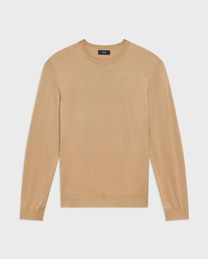 Theory Crewneck Sweater In Regal Wool New Camel Men Sweaters Cardigans