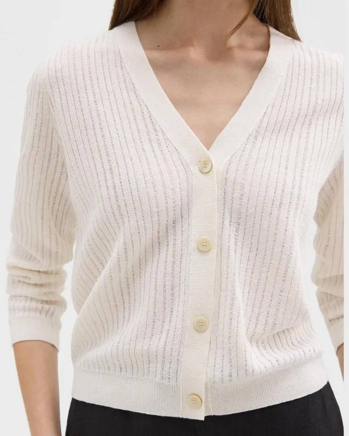 Theory Cropped Cardigan In LinenViscose Bone Women Sweaters Cardigans Theory Cropped Cardigan In LinenViscose Bone Women Sweaters Cardigans