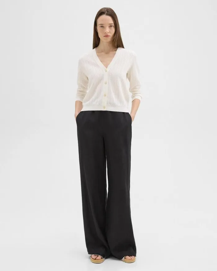 Theory Cropped Cardigan In LinenViscose Bone Women Sweaters Cardigans Theory Cropped Cardigan In LinenViscose Bone Women Sweaters Cardigans