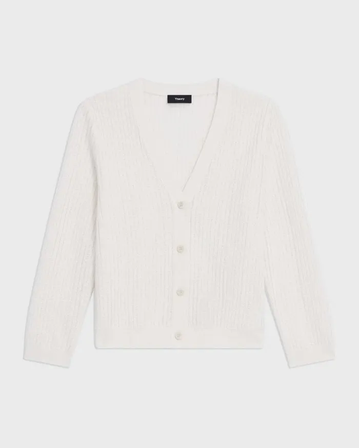 Theory Cropped Cardigan In LinenViscose Bone Women Sweaters Cardigans Theory Cropped Cardigan In LinenViscose Bone Women Sweaters Cardigans
