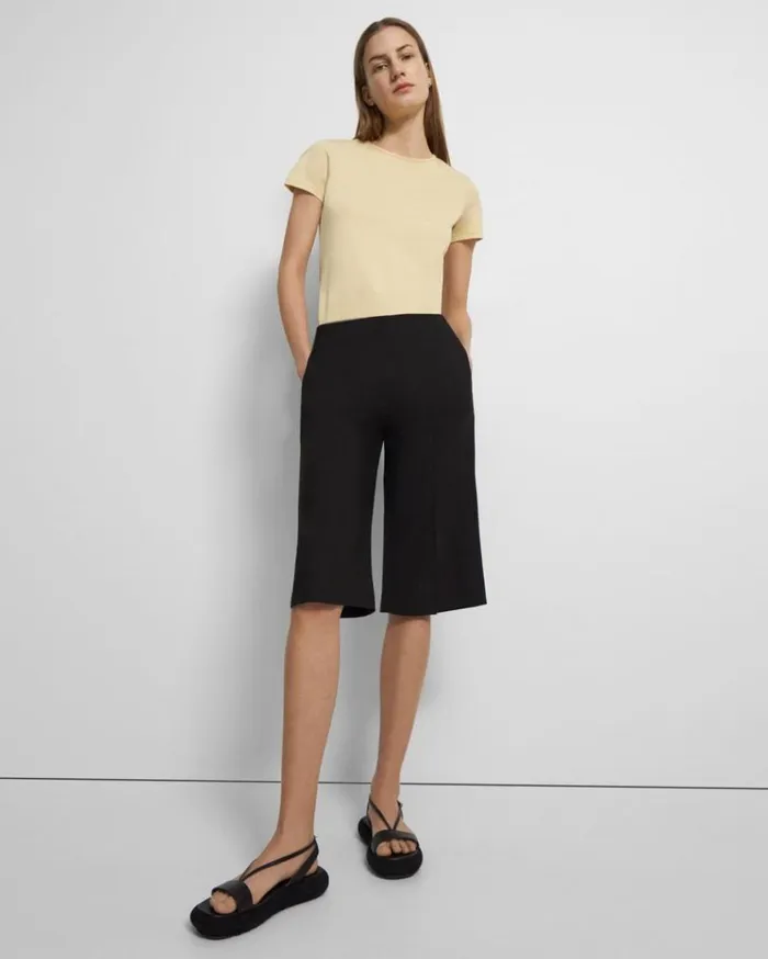 Theory Cropped Culotte In Good Wool Black Women Pants