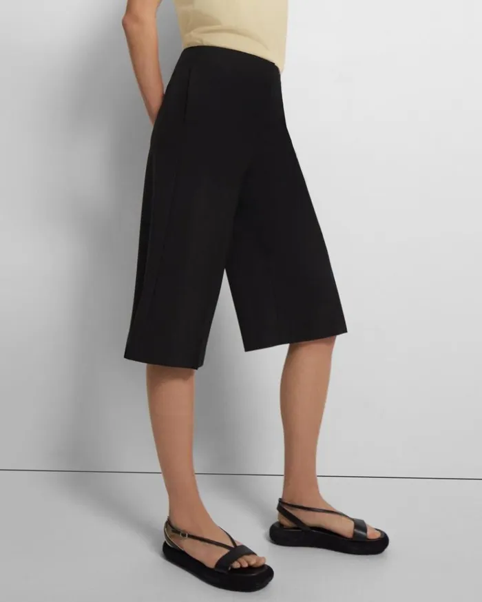 Theory Cropped Culotte In Good Wool Black Women Pants