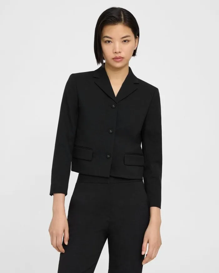 Theory Cropped Jacket In Textured Gabardine Black Women Suits