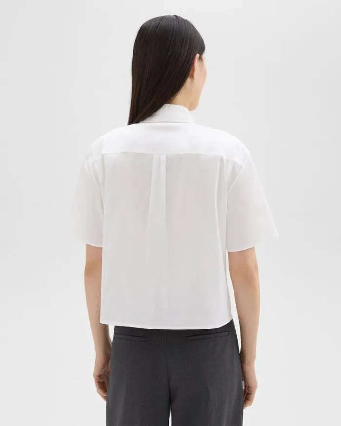 Theory Cropped ShortSleeve Shirt In Good Cotton White Women Tops