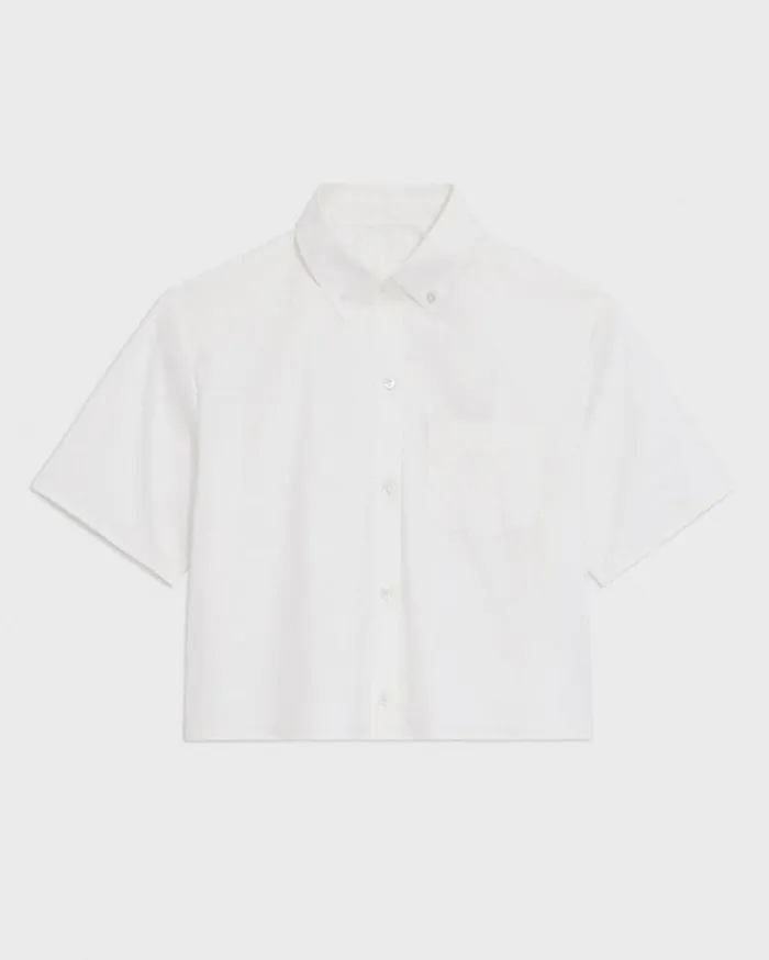 Theory Cropped ShortSleeve Shirt In Good Cotton White Women Tops