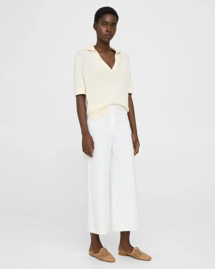Theory Cropped WideLeg Pant In Precision Ponte White Women Pants