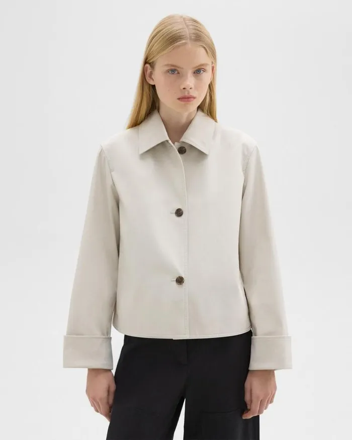 Theory Cuffed Oversize Jacket In CottonBlend Sand Women Outerwear
