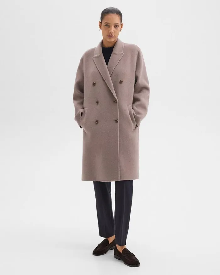 Theory DoubleBreasted Coat In DoubleFace WoolCashmere Cinder Melange Women Outerwear Theory DoubleBreasted Coat In DoubleFace WoolCashmere Cinder Melange Women Outerwear