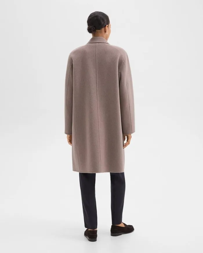 Theory DoubleBreasted Coat In DoubleFace WoolCashmere Cinder Melange Women Outerwear