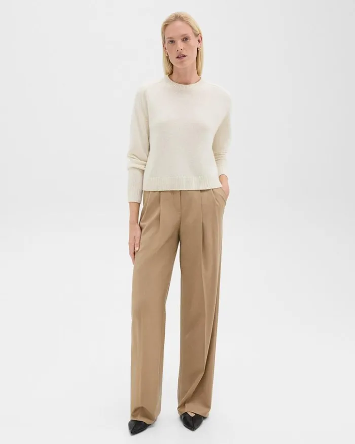 Theory Double Pleat Pant In Sleek Flannel New Camel Women Pants