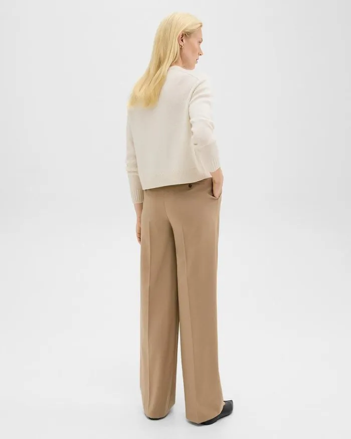 Theory Double Pleat Pant In Sleek Flannel New Camel Women Pants