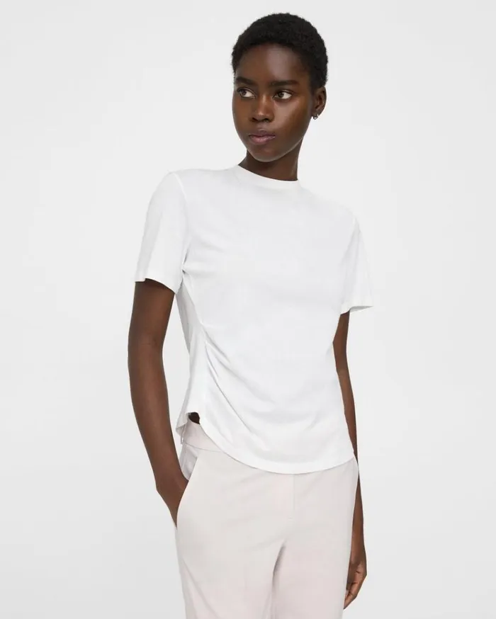 Theory Draped Tee In Organic Cotton White Women TShirts Tank Tops