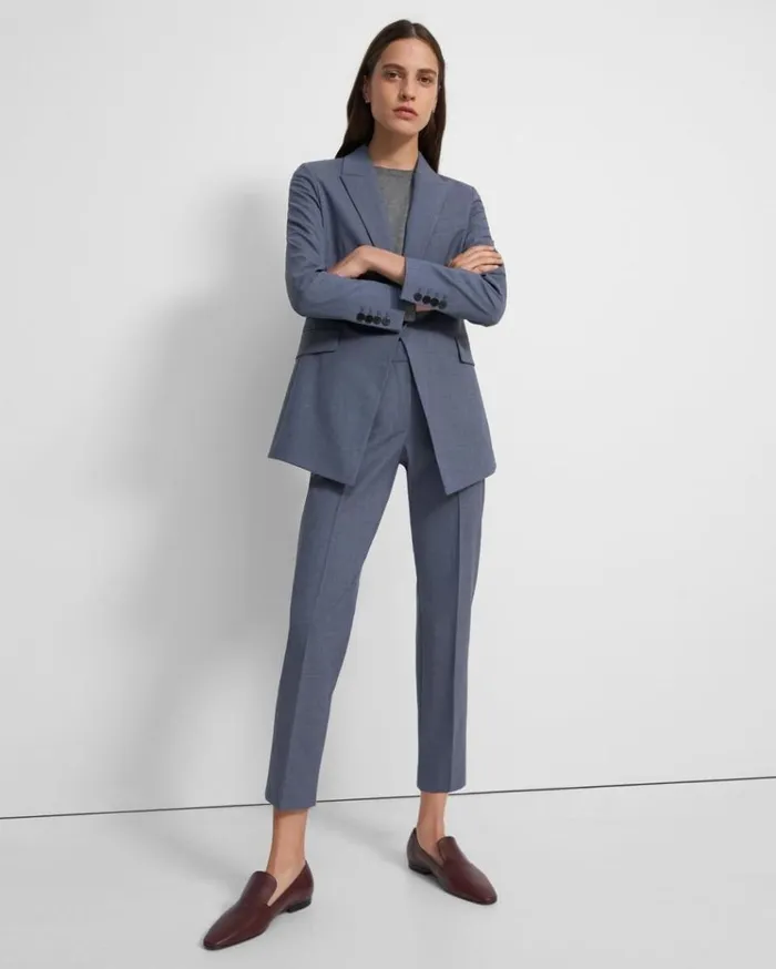 Theory Etiennette Blazer In Good Wool Blue Grey Melange Women Suits