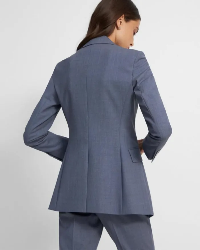 Theory Etiennette Blazer In Good Wool Blue Grey Melange Women Suits