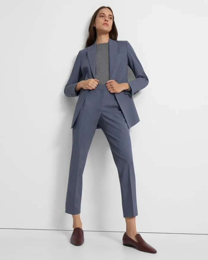Theory Etiennette Blazer In Good Wool Blue Grey Melange Women Suits