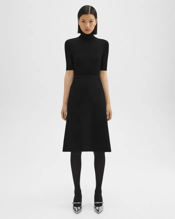 Theory Flared Midi Skirt In Double Weave Black Women Skirts