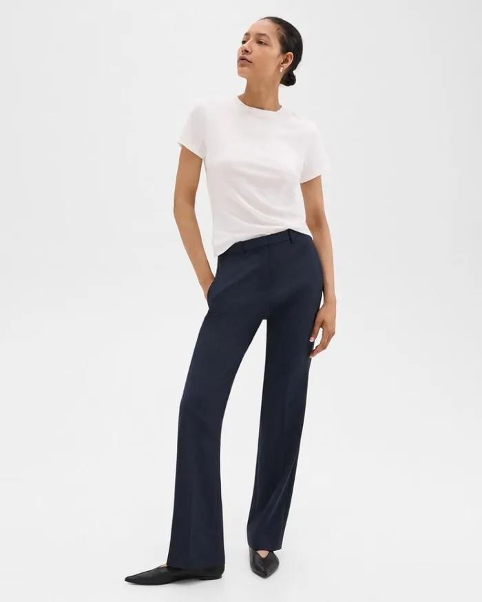 Theory Flared Pant In Good Wool Nocturne Navy Women Pants