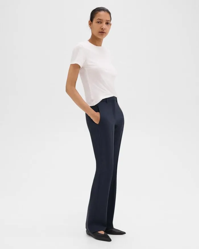 Theory Flared Pant In Good Wool Nocturne Navy Women Pants
