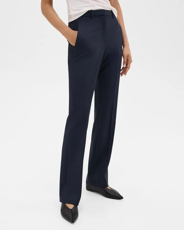 Theory Flared Pant In Good Wool Nocturne Navy Women Pants
